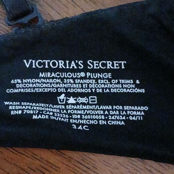 Victoria's Secret Miraculous Plunge black.bead embellished bra. Sz.34 C - Picture 5 of 5
